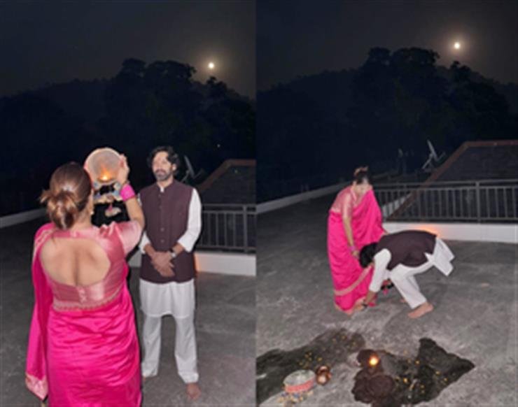 Vikrant Massey touches wife Sheetal's feet on Karwa Chauth